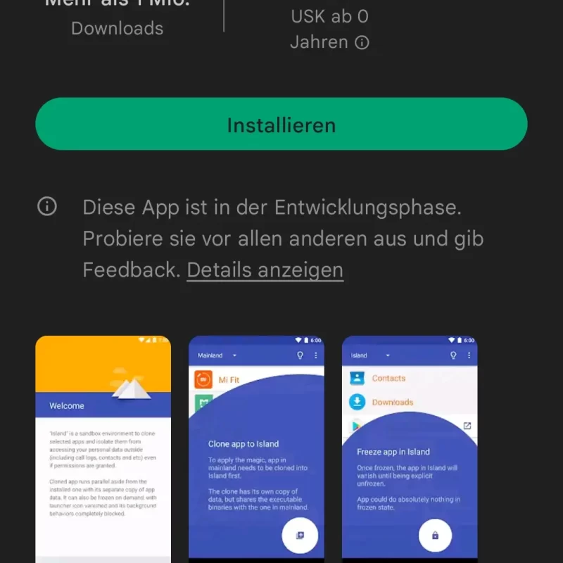 Play Store mit Island App