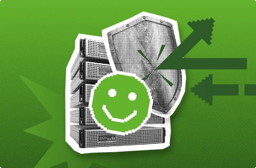 Nethinks_Lösungen_DDos | NETHINKS GmbH | NETHINKS GmbH Server mit Smiley und Schild